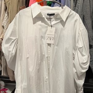 Zara Poplin Shirt with pleated slv